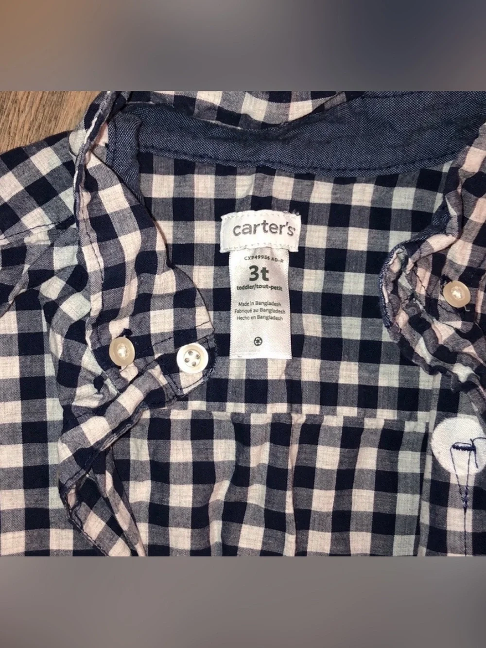 Carter's Toddler Navy Blue and White Check Button-Down Shirt